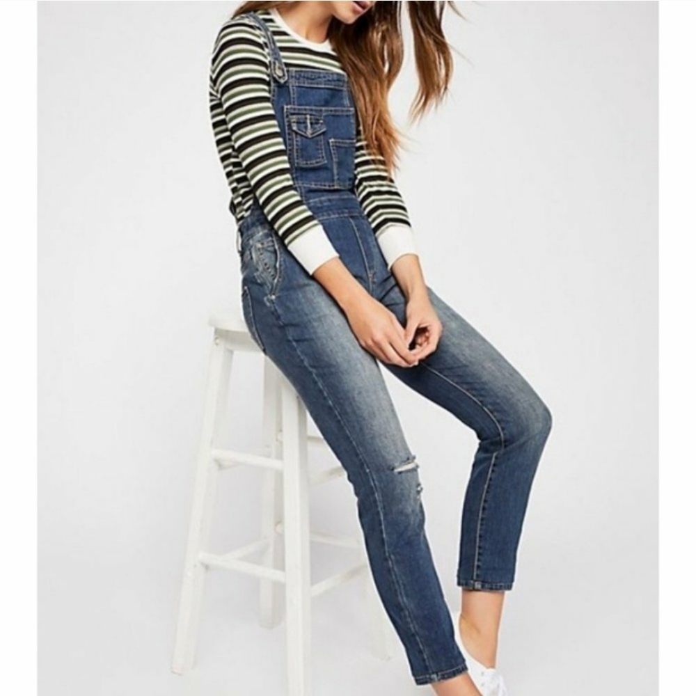 Free People distressed denim overall size 26